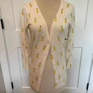 Pineapple print, button-up, V-neck cardigan